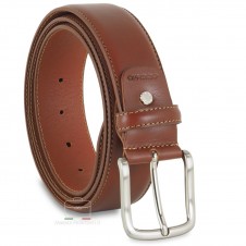 Classic plain leather belt 4cm Cognac