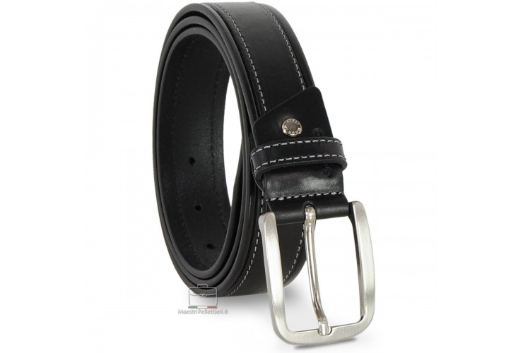 Cintura da Jeans sportiva 3.5cm in pelle Nero **include omaggio**
