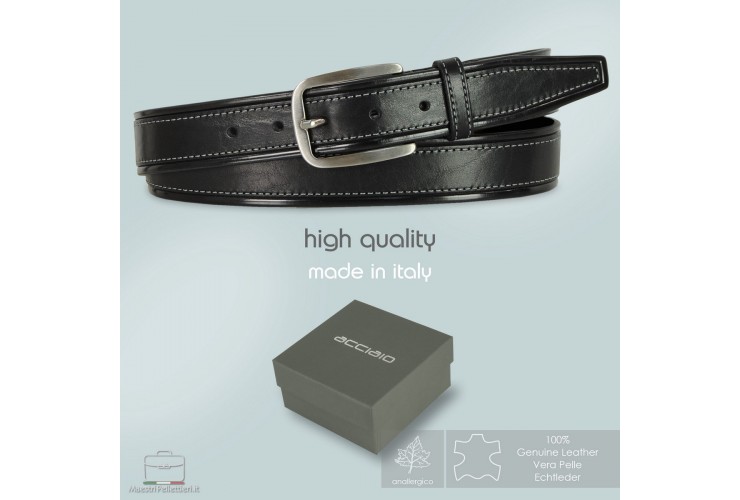Cintura da Jeans sportiva 3.5cm in pelle Nero **include omaggio**