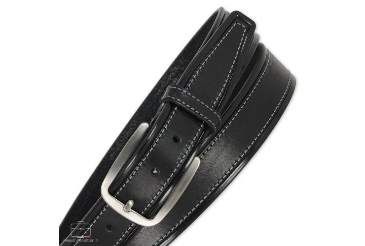 Cintura da Jeans sportiva 3.5cm in pelle Nero **include omaggio**