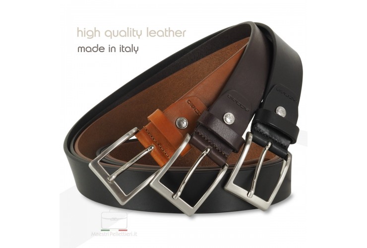 Belt in plain thick leather 3.5cm unisex Black