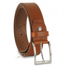 Belt in plain thick leather 3.5cm unisex Cognac