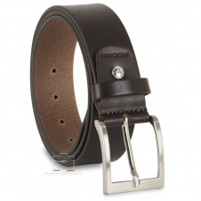Belt in plain thick leather 4cm for Jeans Brown