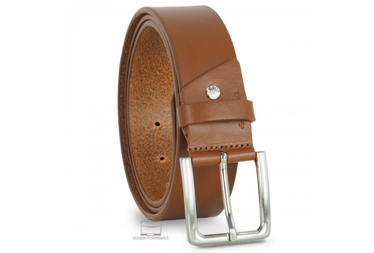 Belt for jeans in thick leather light tan cognac Belt for jeans in thick leather light tan cognac