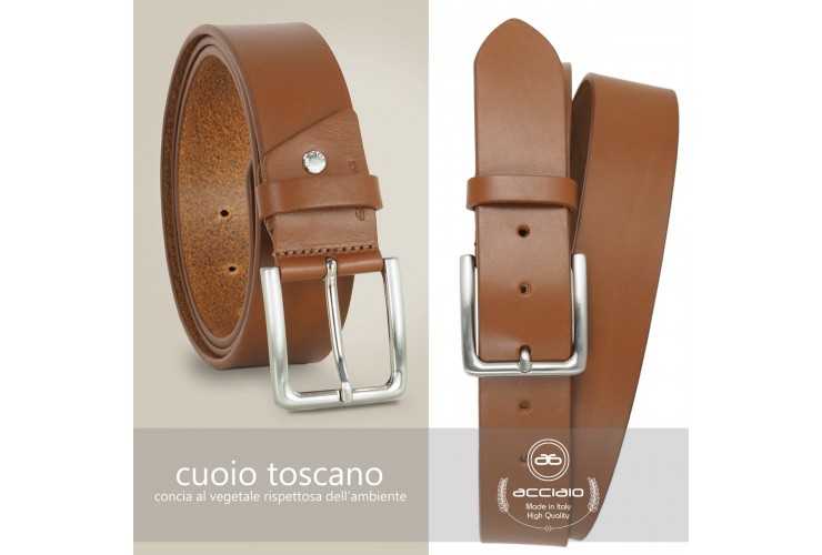Belt for jeans in thick leather light tan cognac Belt for jeans in thick leather light tan cognac