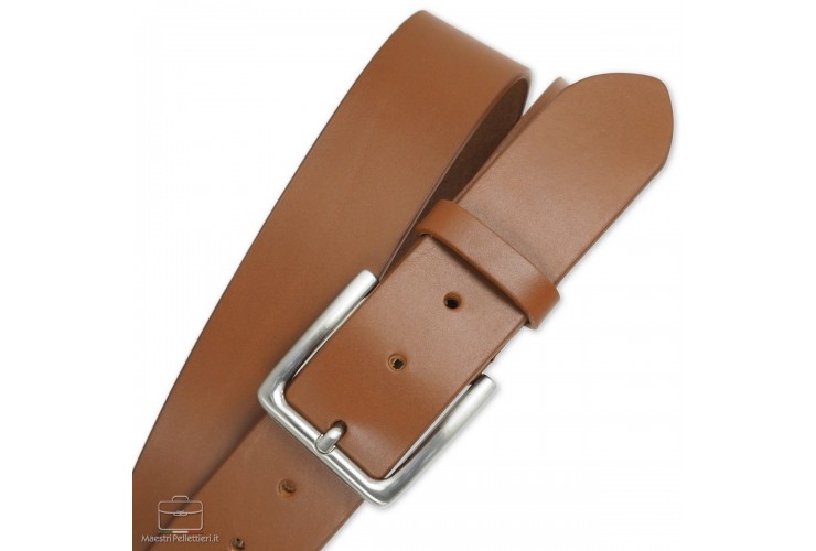 Belt for jeans in thick leather light tan cognac Belt for jeans in thick leather light tan cognac