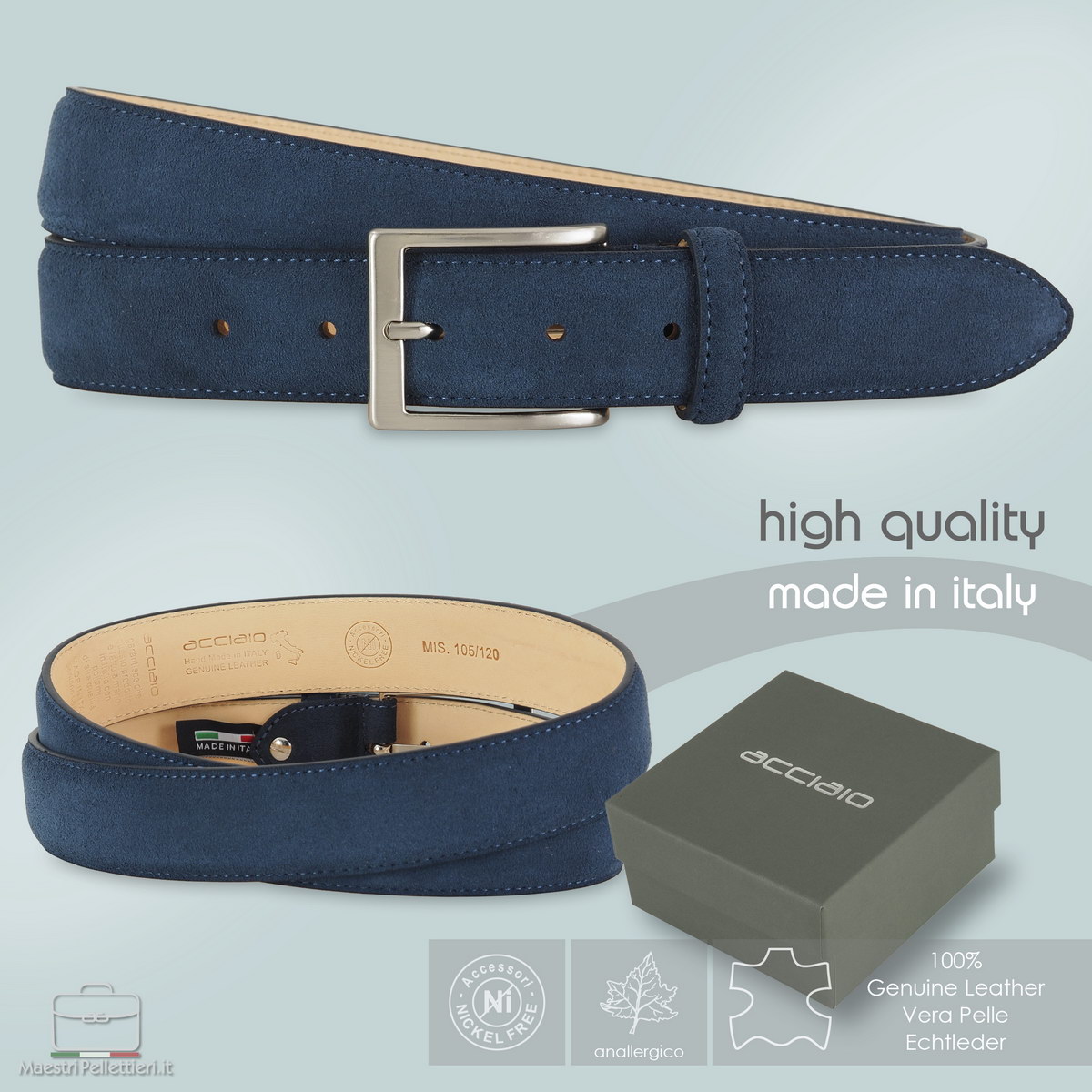 Cintura Uomo Amalfi In Pelle Scamosciata U08211amf Blu Notte - Foto 5