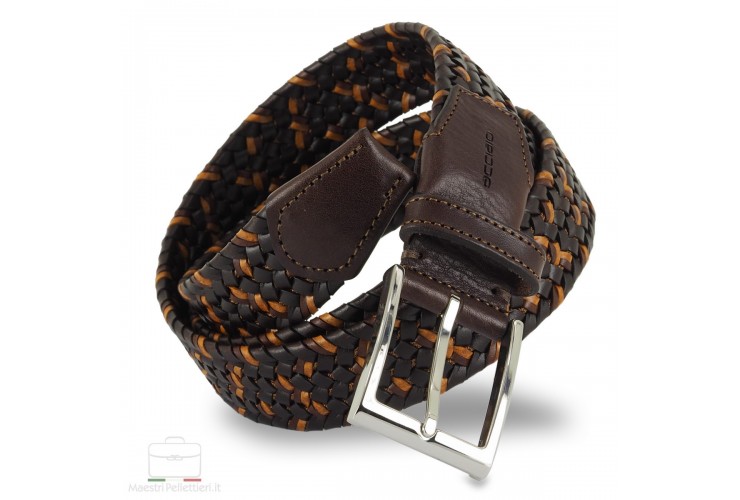 Braided stretch leather belt elastic Brown and Cognac Braided stretch leather belt elastic Brown and Cognac