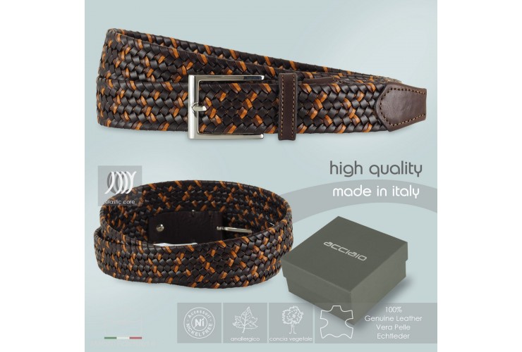Braided stretch leather belt elastic Brown and Cognac Braided stretch leather belt elastic Brown and Cognac
