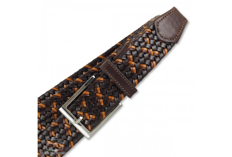 Braided stretch leather belt elastic Brown and Cognac Braided stretch leather belt elastic Brown and Cognac
