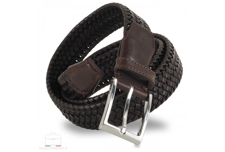 Braided stretch leather belt elastic Brown Braided stretch leather belt elastic Brown