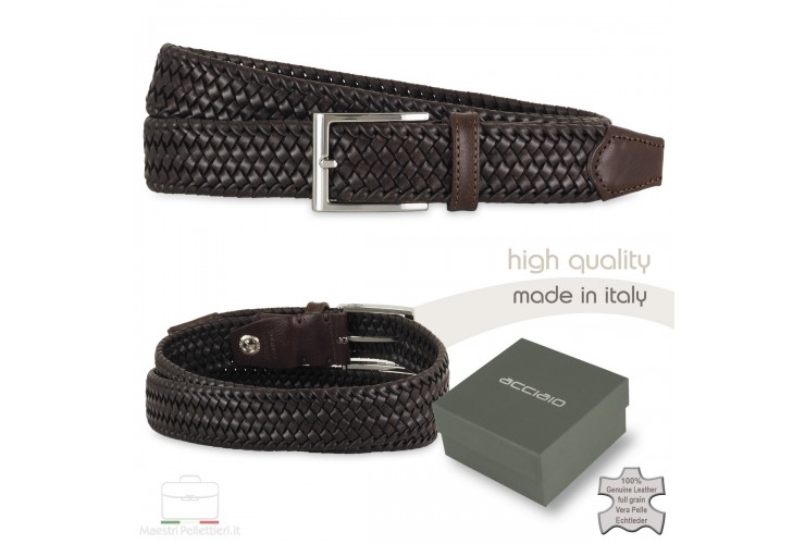 Braided stretch leather belt elastic Brown Braided stretch leather belt elastic Brown