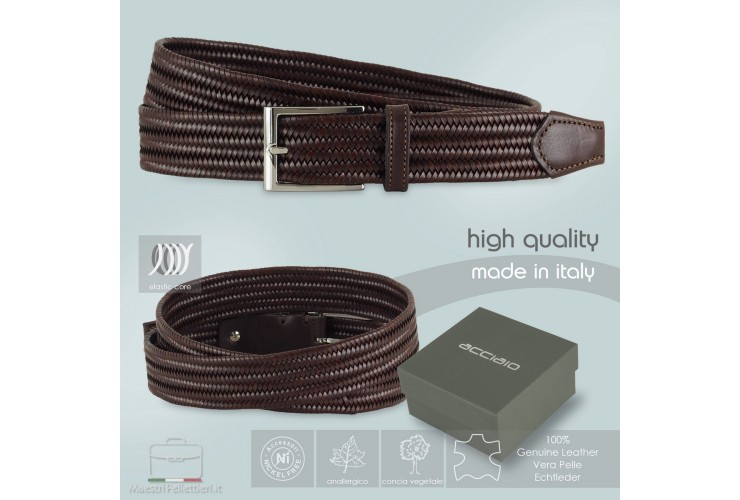 Cintura Intrecciata Elastica in Cuoio Marrone Cintura Intrecciata Elastica in Cuoio Marrone