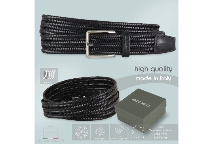 Braided stretch leather belt elastic Black Braided stretch leather belt elastic Black