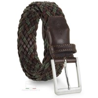 Cintura intrecciata in Cuoio e Corda Marrone e Verde
