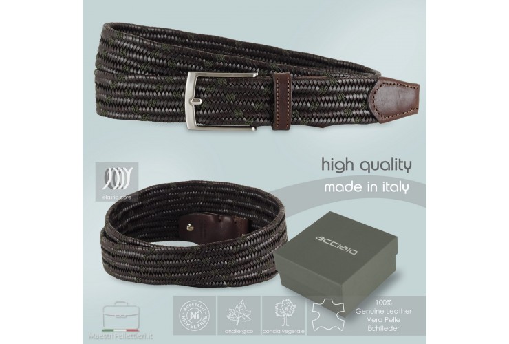 Flechtgürtel Stretchgürtel aus leder Braun und Grün