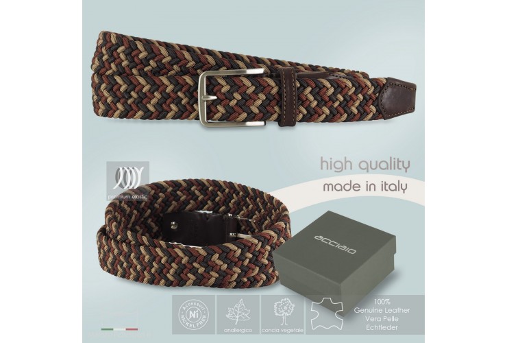 Braided stretch Belt elastic multicolor Brown for men Braided stretch Belt elastic multicolor Brown for men