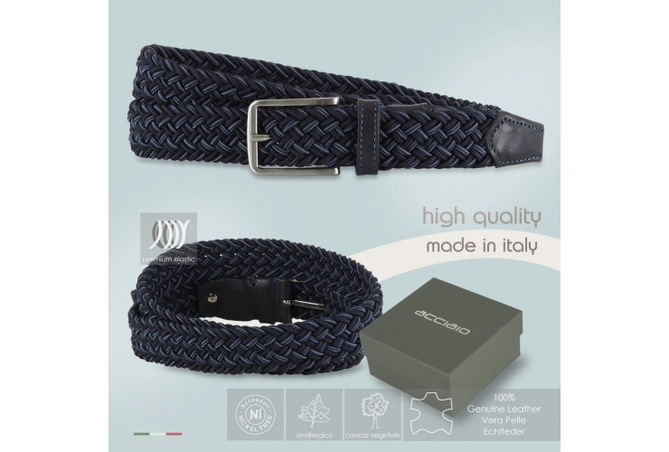 Braided stretch Belt elastic multicolor Blue for men Braided stretch Belt elastic multicolor Blue for men