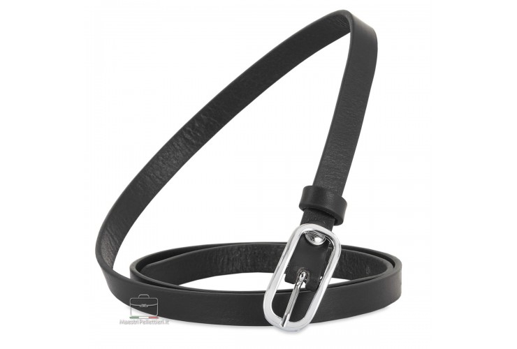 Cintura Donna sottile 1.5cm in pelle, fibbia Jolie, cuoio Nero Cintura Donna sottile 1.5cm in pelle, fibbia Jolie, cuoio Nero