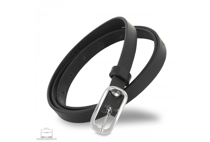 Cintura Donna sottile 1.5cm in pelle, fibbia Jolie, cuoio Nero Cintura Donna sottile 1.5cm in pelle, fibbia Jolie, cuoio Nero