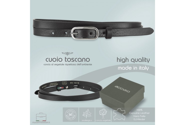 Cintura Donna sottile 1.5cm in pelle, fibbia Jolie, cuoio Nero Cintura Donna sottile 1.5cm in pelle, fibbia Jolie, cuoio Nero