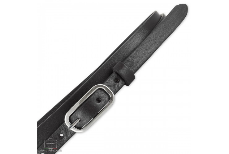 Cintura Donna sottile 1.5cm in pelle, fibbia Jolie, cuoio Nero Cintura Donna sottile 1.5cm in pelle, fibbia Jolie, cuoio Nero