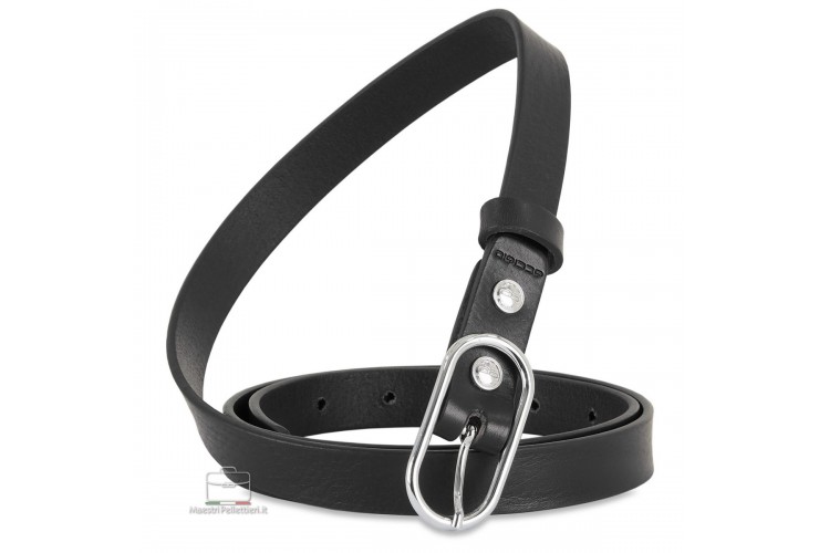 Women's thin belt 2 cm, buckle Jolie, leather Black Women's thin belt 2 cm, buckle Jolie, leather Black