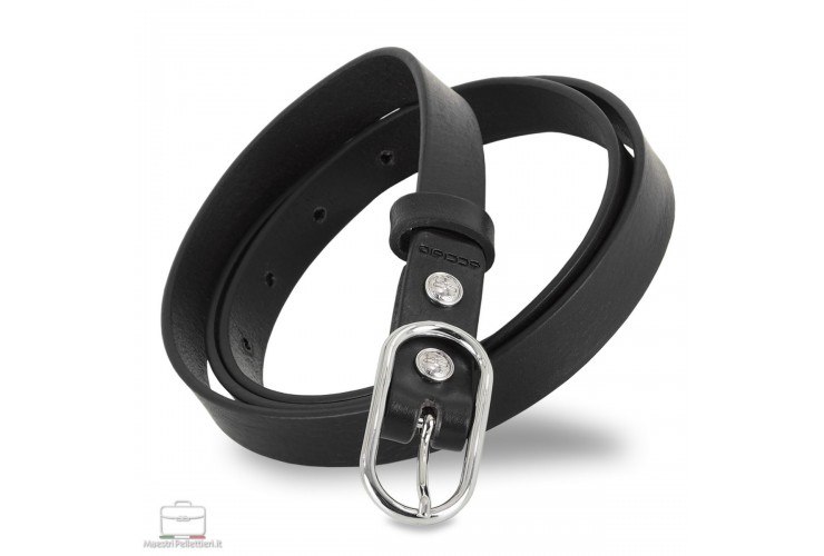 Women's thin belt 2 cm, buckle Jolie, leather Black Women's thin belt 2 cm, buckle Jolie, leather Black