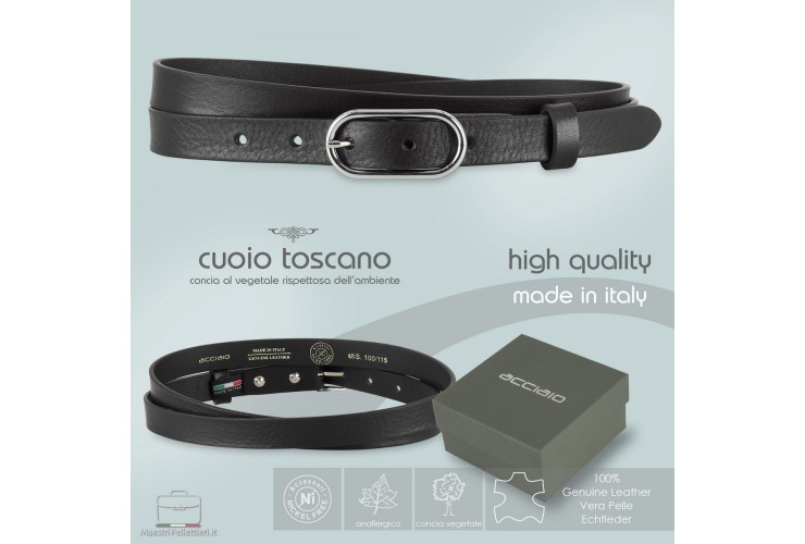 Women's thin belt 2 cm, buckle Jolie, leather Black Women's thin belt 2 cm, buckle Jolie, leather Black