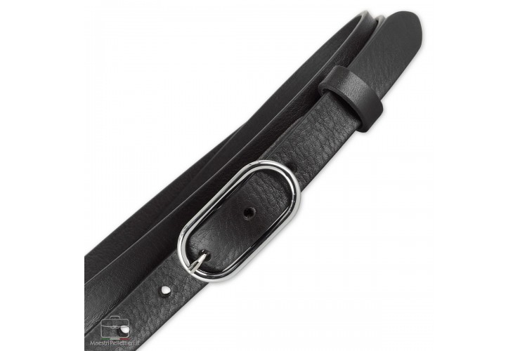 Women's thin belt 2 cm, buckle Jolie, leather Black Women's thin belt 2 cm, buckle Jolie, leather Black