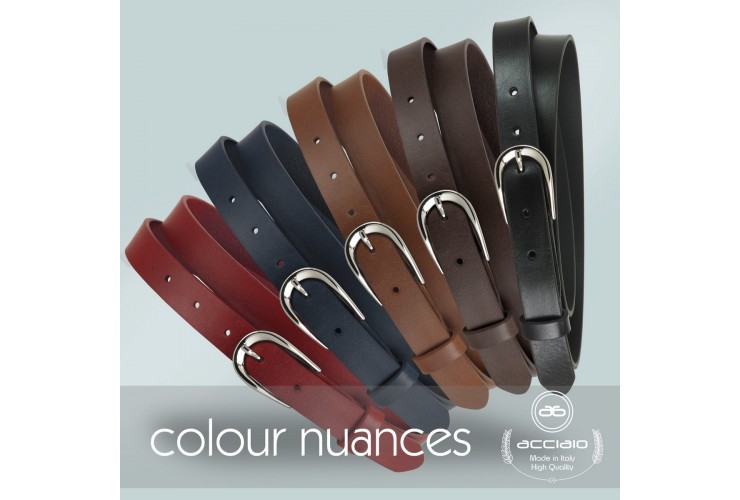 Women's thin belt 2.5cm Silver buckle, leather Blue Women's thin belt 2.5cm Silver buckle, leather Blue