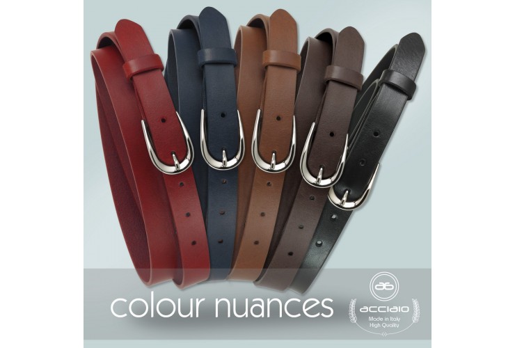 Women's thin belt 2.5cm Silver buckle, leather Brown