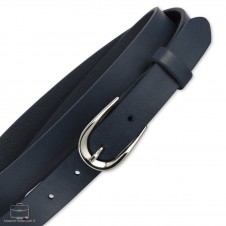 Women's thin belt 2.5cm Silver buckle, leather Blue