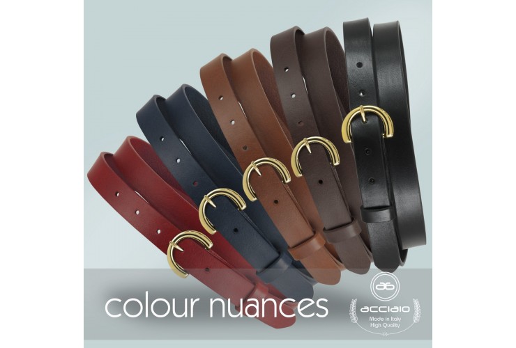 Women's thin belt 2.5cm Gold buckle, leather mid Brown Women's thin belt 2.5cm Gold buckle, leather mid Brown