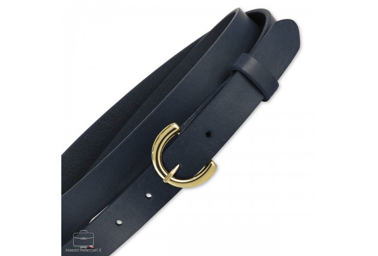 Schmal Damengürtel 2.5cm Gold-Schnalle, Leder Blau Schmal Damengürtel 2.5cm Gold-Schnalle, Leder Blau