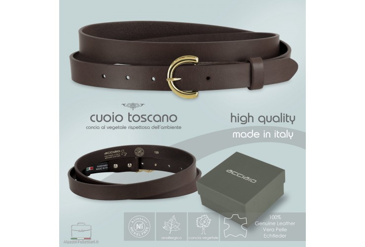 Cintura Donna sottile 2.5cm cuoio Marrone fibbia Oro Cintura Donna sottile 2.5cm cuoio Marrone fibbia Oro