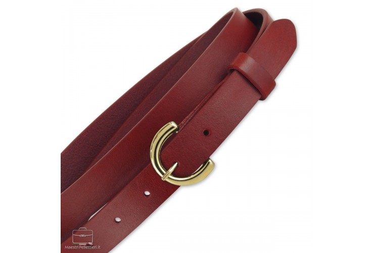 Women's thin belt 2.5cm Gold buckle, leather Red Women's thin belt 2.5cm Gold buckle, leather Red