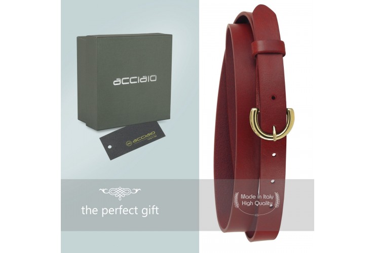 Women's thin belt 2.5cm Gold buckle, leather Red Women's thin belt 2.5cm Gold buckle, leather Red