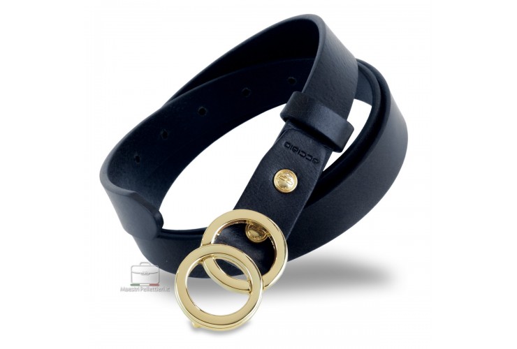 Cintura Donna sottile 2.5cm cuoio Blu fibbia Eclipse Oro Cintura Donna sottile 2.5cm cuoio Blu fibbia Eclipse Oro