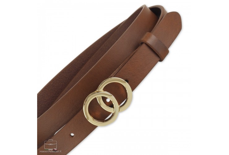 Schmal Damengürtel 2.5cm Eclipse Gold-Schnalle, Leder Kastanie/Braun Schmal Damengürtel 2.5cm Eclipse Gold-Schnalle, Leder Kastanie/Braun