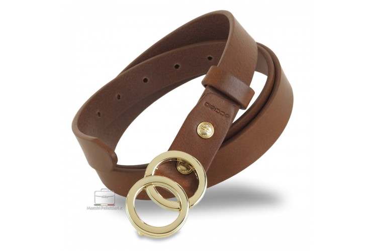 Schmal Damengürtel 2.5cm Eclipse Gold-Schnalle, Leder Kastanie/Braun Schmal Damengürtel 2.5cm Eclipse Gold-Schnalle, Leder Kastanie/Braun