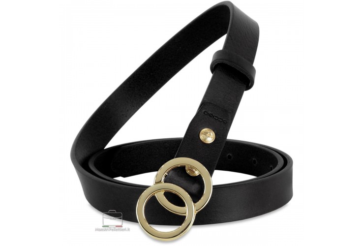 Schmal Damengürtel 2.5cm Eclipse Gold-Schnalle, Leder Schwarz Schmal Damengürtel 2.5cm Eclipse Gold-Schnalle, Leder Schwarz