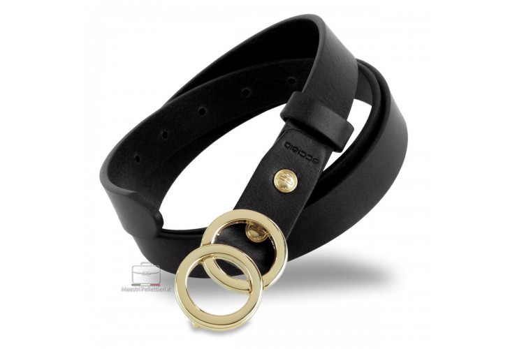 Schmal Damengürtel 2.5cm Eclipse Gold-Schnalle, Leder Schwarz Schmal Damengürtel 2.5cm Eclipse Gold-Schnalle, Leder Schwarz