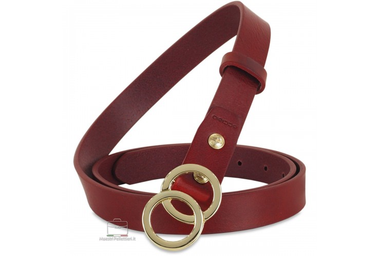 Schmal Damengürtel 2.5cm Eclipse Gold-Schnalle, Leder Rot Schmal Damengürtel 2.5cm Eclipse Gold-Schnalle, Leder Rot