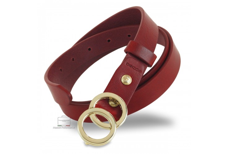 Schmal Damengürtel 2.5cm Eclipse Gold-Schnalle, Leder Rot Schmal Damengürtel 2.5cm Eclipse Gold-Schnalle, Leder Rot