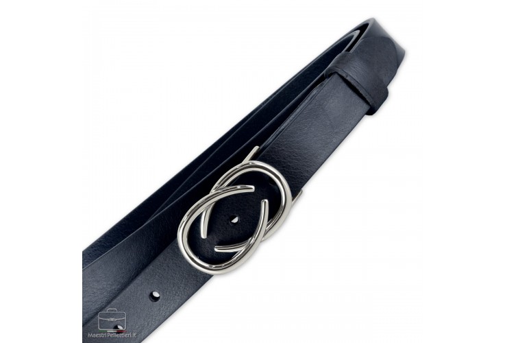 Cintura donna sottile in pelle Infinity Palladio cuoio Blu Cintura donna sottile in pelle Infinity Palladio cuoio Blu