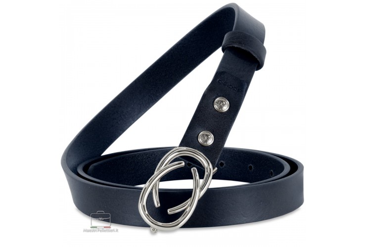 Cintura donna sottile in pelle Infinity Palladio cuoio Blu Cintura donna sottile in pelle Infinity Palladio cuoio Blu