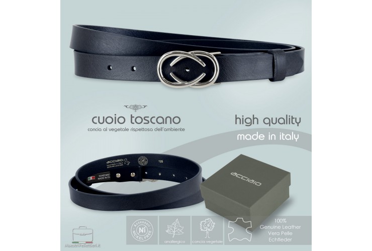 Cintura donna sottile in pelle Infinity Palladio cuoio Blu Cintura donna sottile in pelle Infinity Palladio cuoio Blu