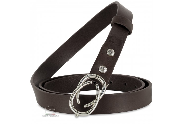 Women's thin belt, Infinity buckle, leather Brown