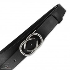 Women's thin belt, Infinity buckle, leather Black